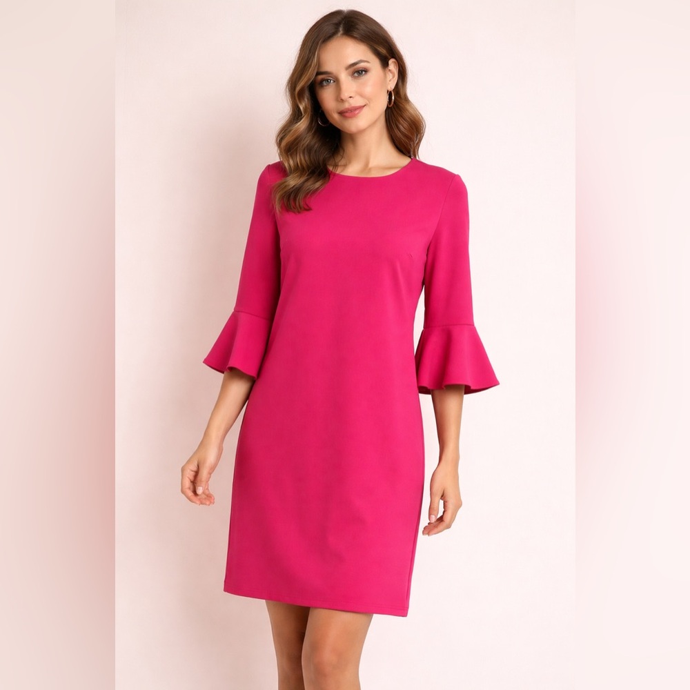 Escada Fuchsia Ruffle-Sleeve Long Sleeve Dress